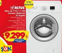ALTUS AL 7101 L 7 KG ÇAMAŞIR MAKİNESİ XL KAPAK ALTUS AL 7101 L 7 KG ÇAMAŞIR MAKİNESİ XL KAPAK